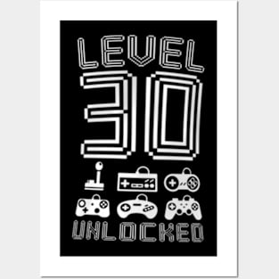 Level 30 Unlocked  Video Gamer 30th Birthday Posters and Art